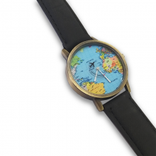 World Map Watch with Leather Band